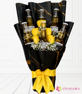 Ramillete de rosas y cervezas corona